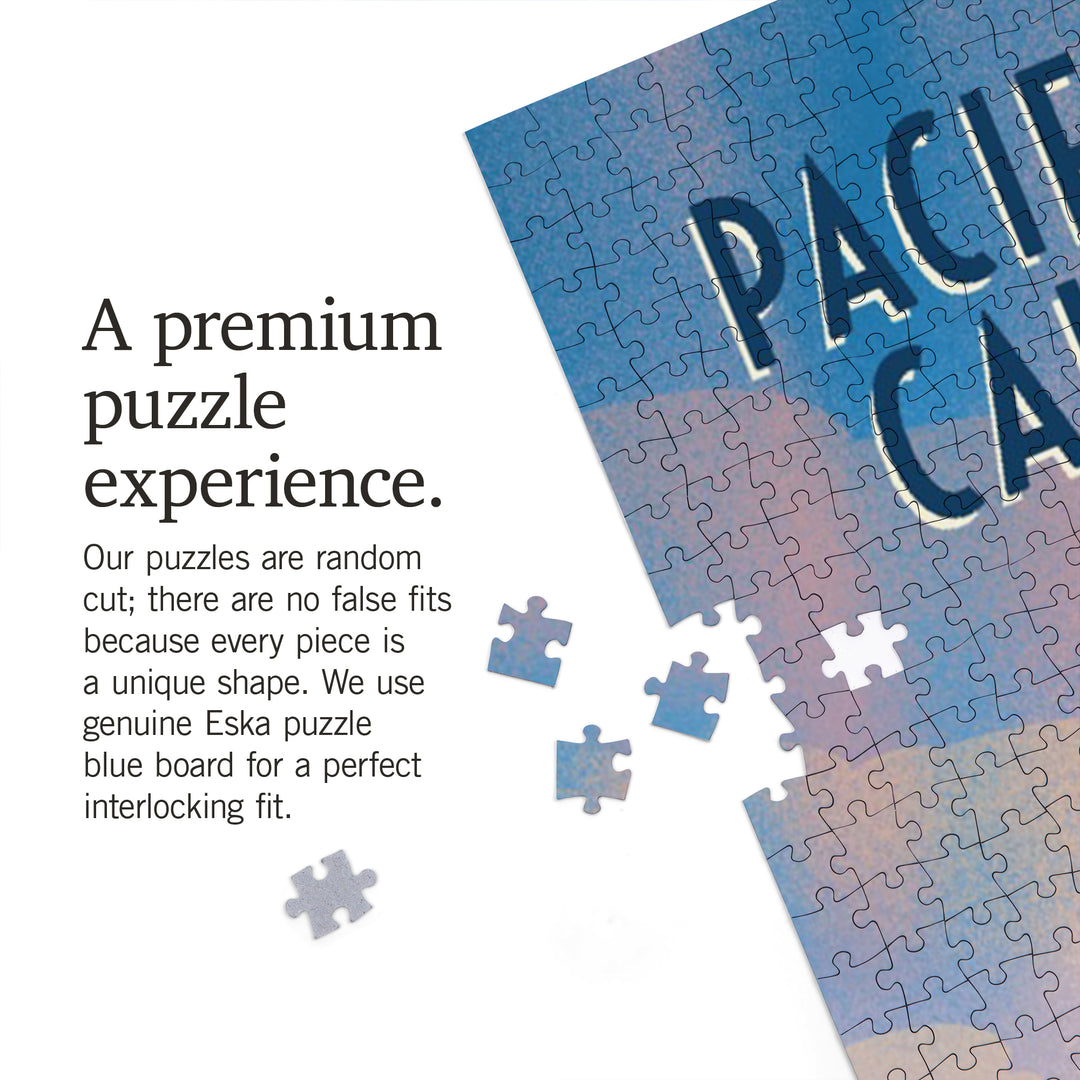 Pacific Coast, California, Lithograph, Surfers on Beach, 1000 Piece Jigsaw Puzzle