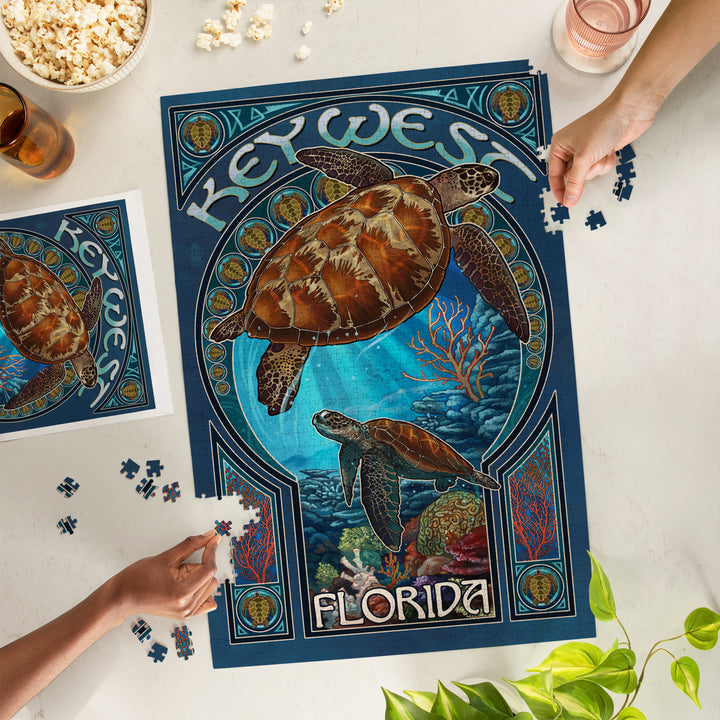 Key West, Florida, Sea Turtle Art Nouveau, Jigsaw Puzzle