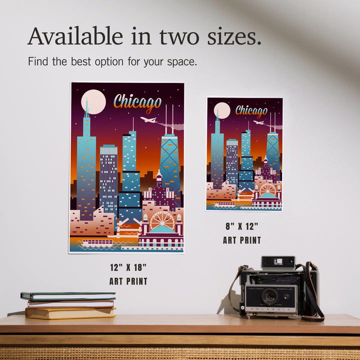 Chicago, Illinois, Retro Skyline Chromatic, Art & Giclee Prints