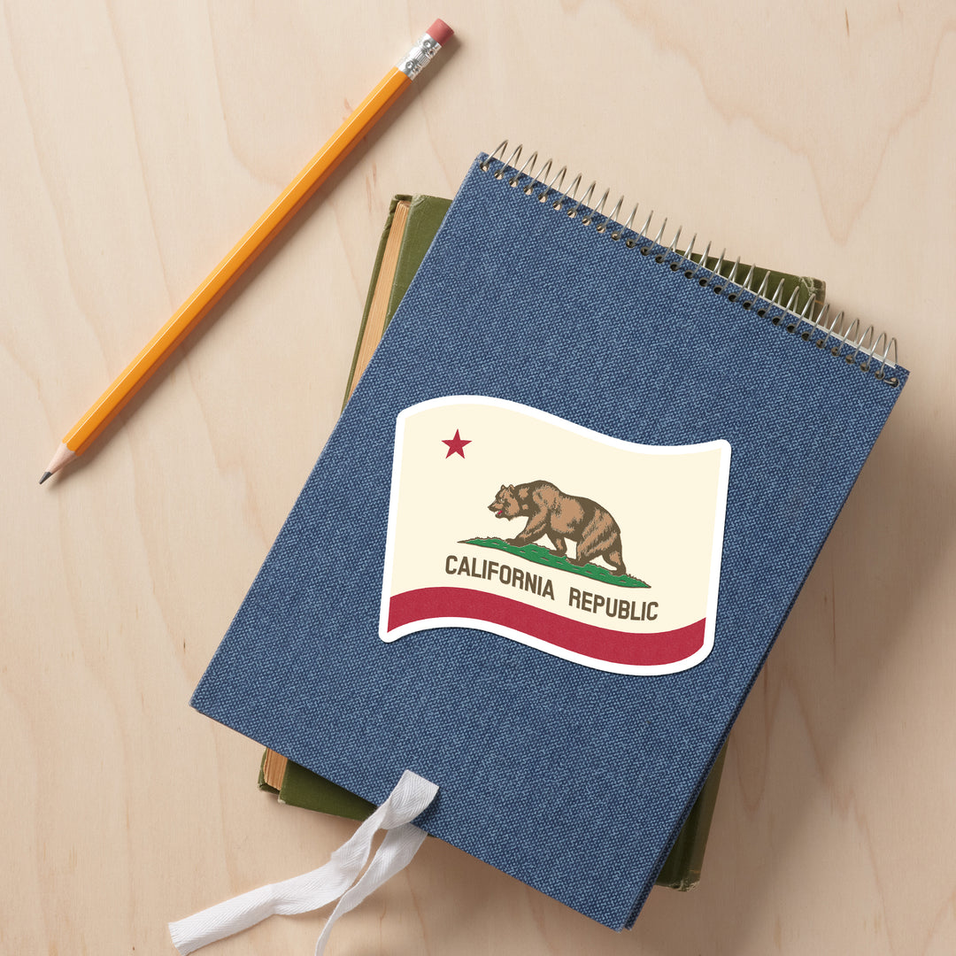 California State Flag, Letterpress, Contour, Vinyl Sticker - Lantern Press