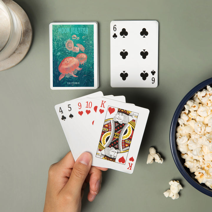Playing Cards, California, Fluid Linework, Moon Jelly fish, 52 Card Deck with Jokers in Box, Unique Art