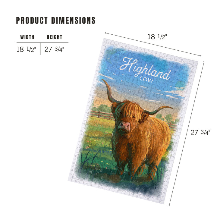 Watercolor Study, Highland Cow, 1000 Piece Jigsaw Puzzle
