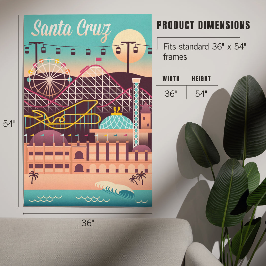 Santa Cruz, California, Retro Skyline, Art & Giclee Prints