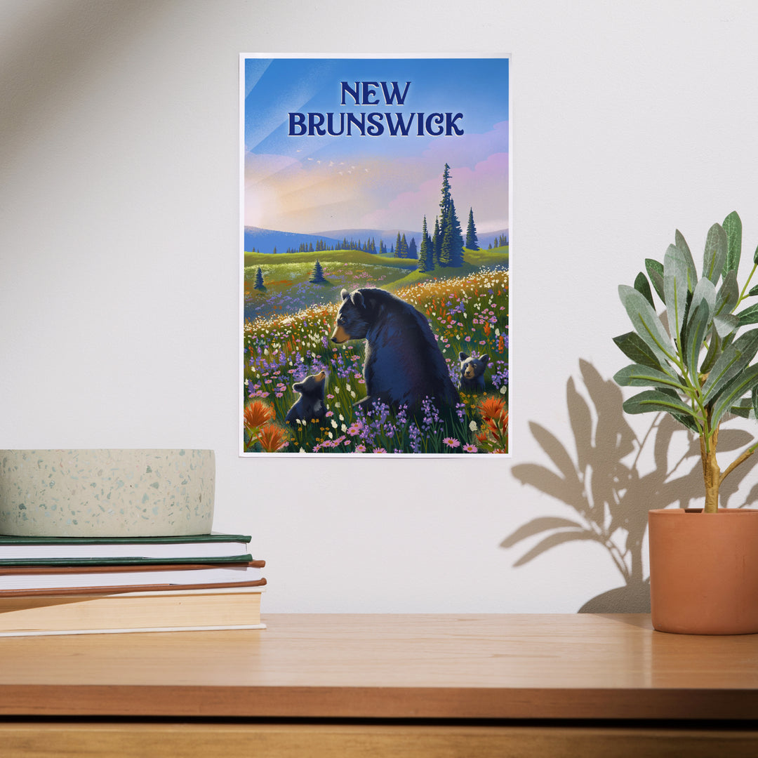 New Brunswick, Lithograph, Bear Family in Field art prints, metal signs