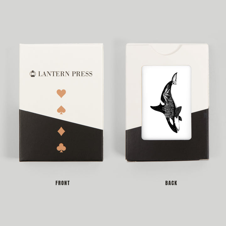 Playing Cards, Orca and Seattle Skyline, Double Exposure, 52 Card Deck with Jokers in Box, Unique Art