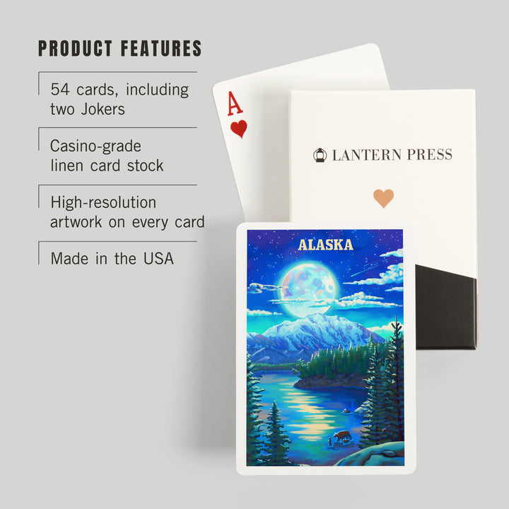 Playing Cards, Alaska, Oil Painting, Lake and Super Moon, 52 Card Deck with Jokers in Box, Unique Art