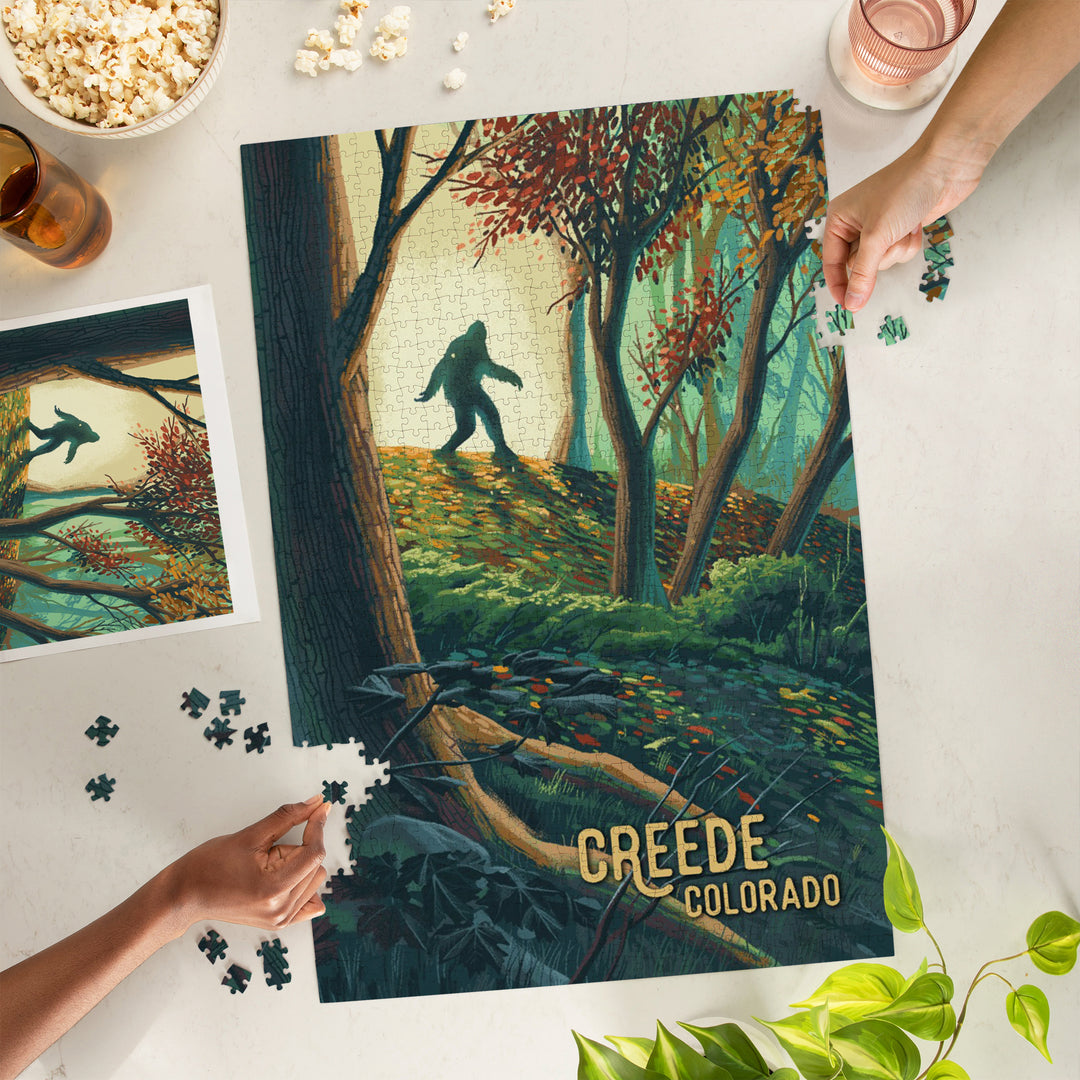 Creede, Colorado, Get Outside Series, Wanderer, Bigfoot in Forest, Jigsaw Puzzle - Lantern Press