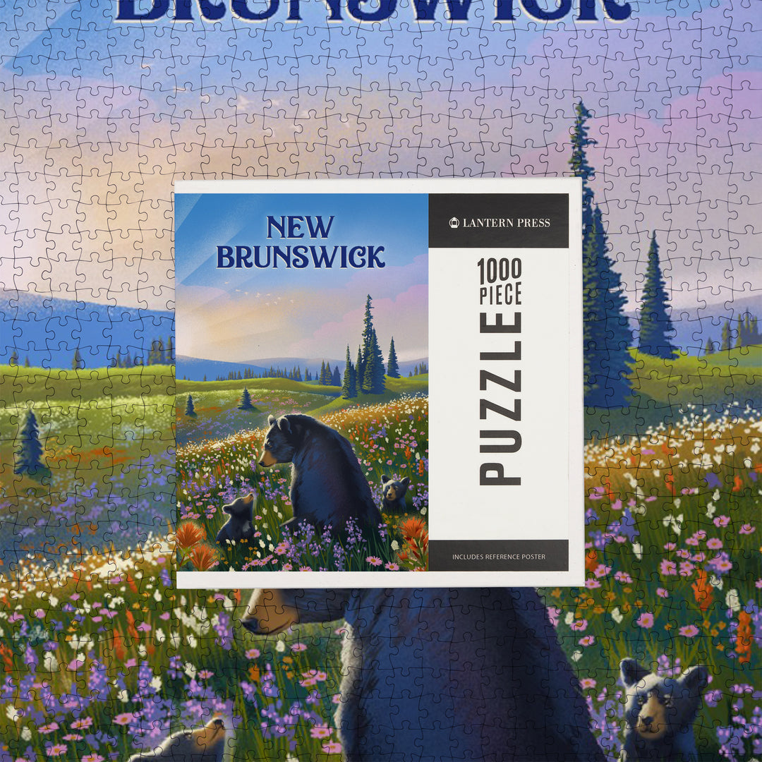 New Brunswick, Lithograph, Bear Family in Field, Jigsaw Puzzle