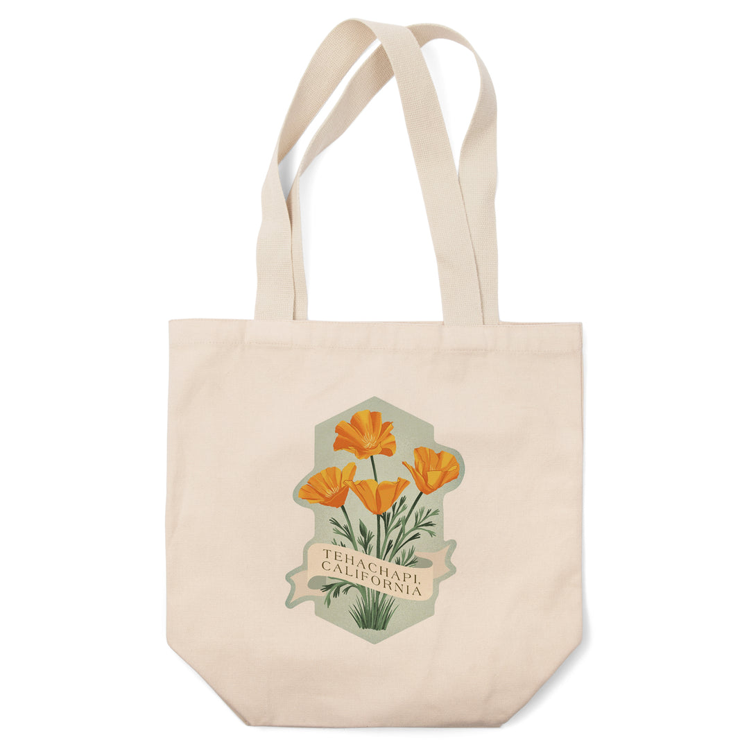 Tehachapi, California, Vintage Flora, State Series, California Poppy, Contour, Tote Bag