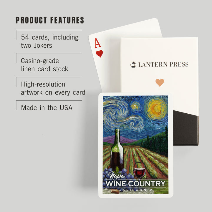 Playing Cards, Napa, California, Wine Country, Vineyard, Starry Night, 52 Card Deck with Jokers in Box, Unique Art