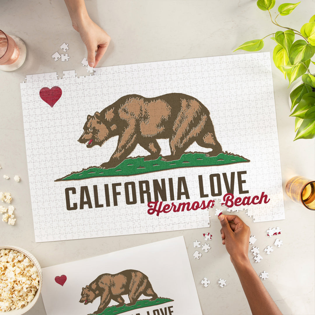 Hermosa Beach, California, California Flag, Bear and Heart, Jigsaw Puzzle