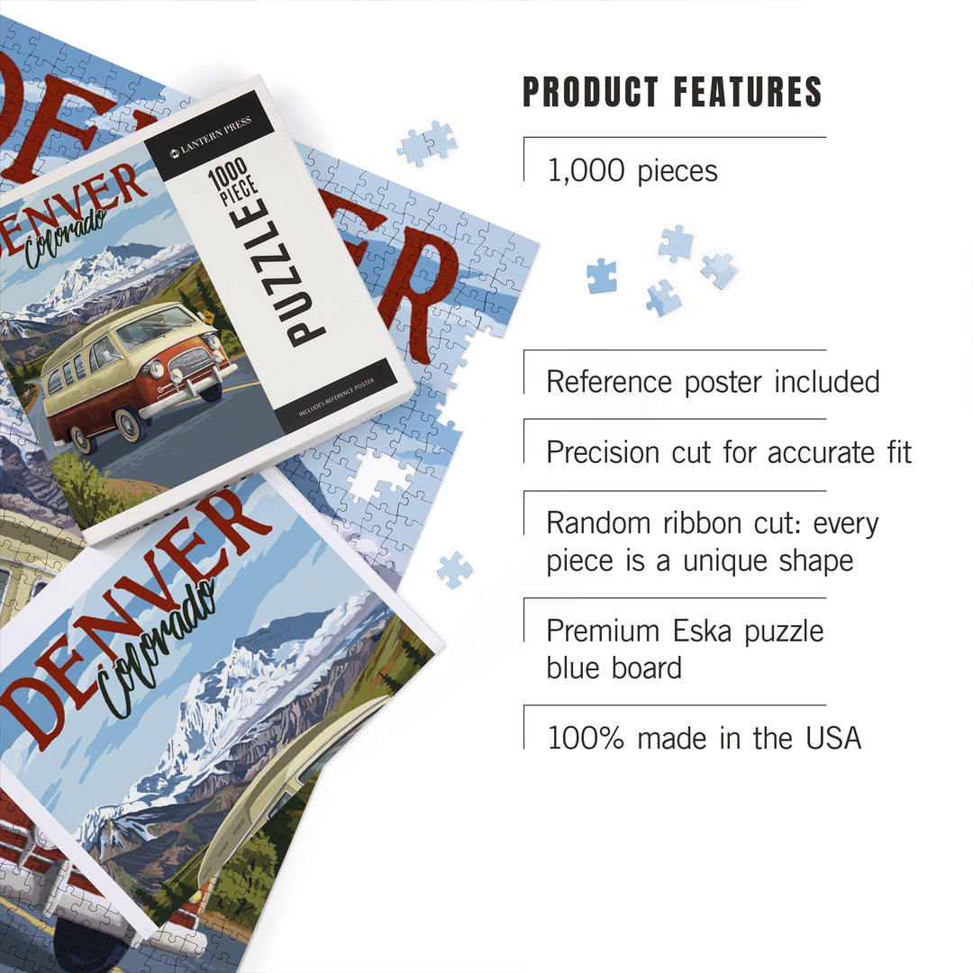 Denver, Colorado, Camper Van and Mountain Drive, Jigsaw Puzzle
