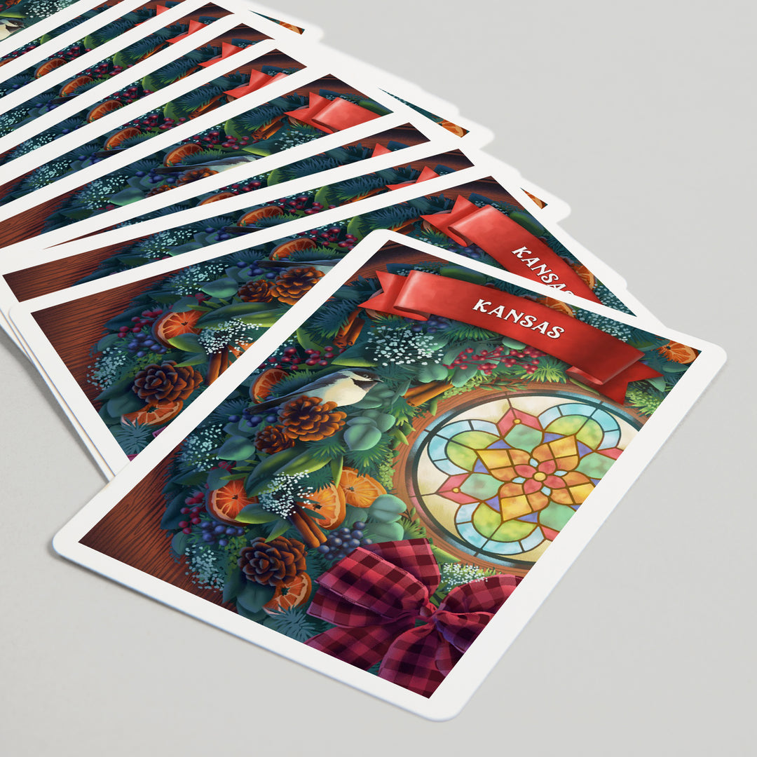 Playing Cards, Kansas, Front Door with Wreath, 52 Card Deck with Jokers in Box, Unique Art