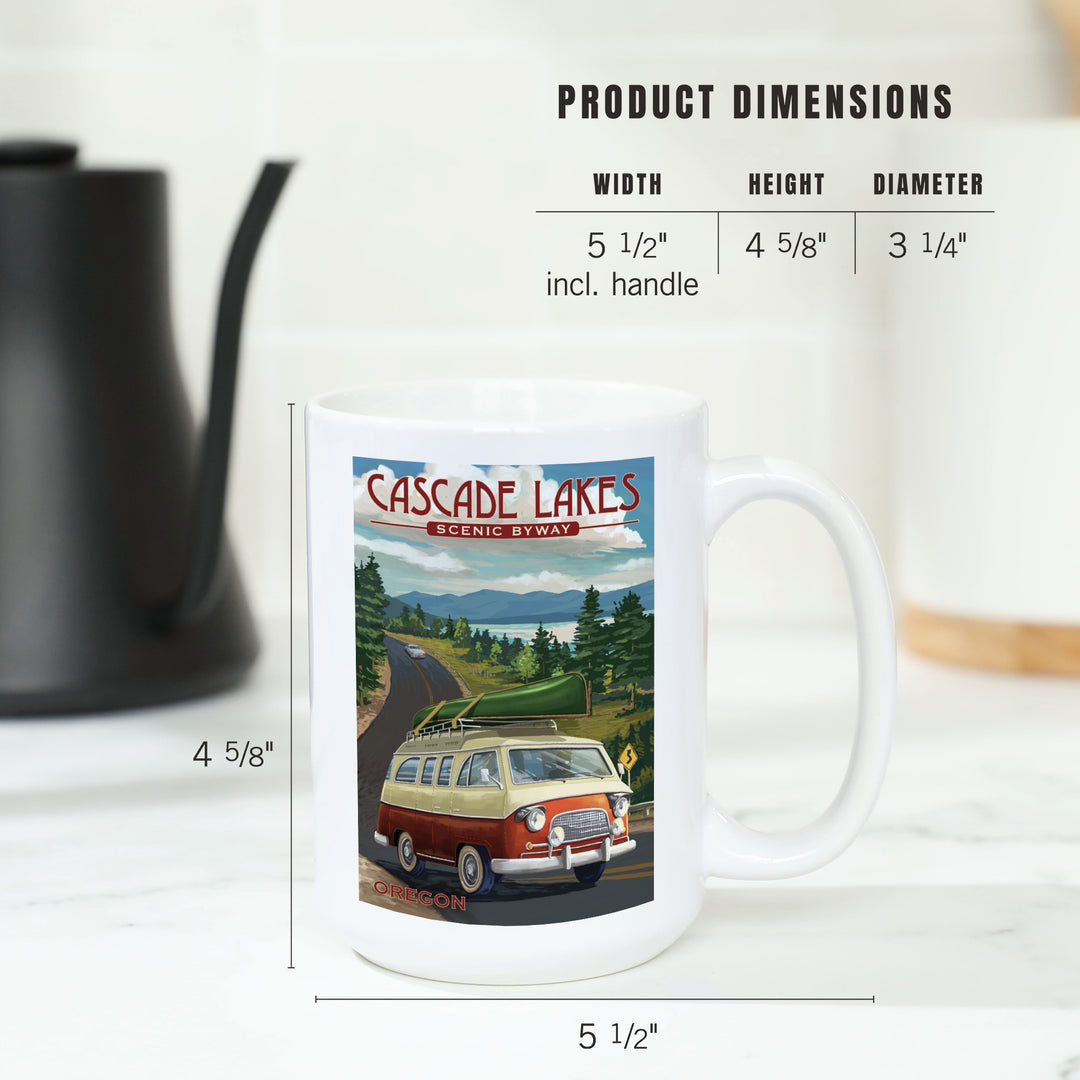 Cascade Lakes Scenic Byway, Oregon, Camper Van, Lantern Press Artwork, Ceramic Mug