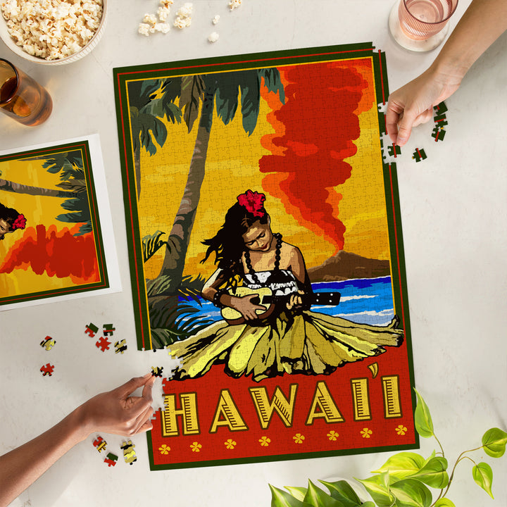 Hawaii, Hula Girl and Ukulele, Jigsaw Puzzle