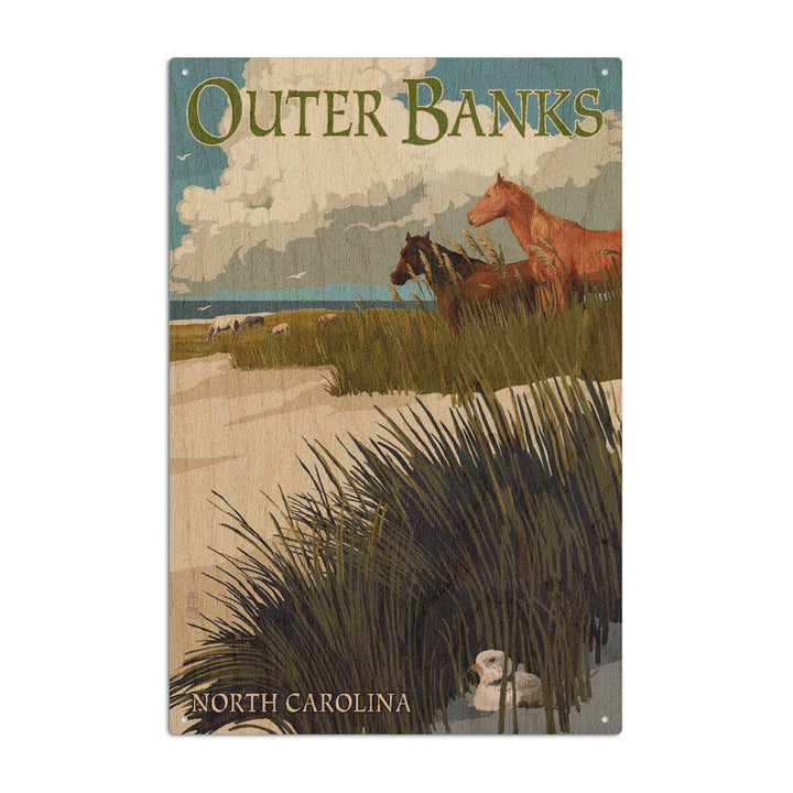 Outer Banks, North Carolina, Horses & Dunes, Lantern Press Artwork, Wood Signs and Postcards