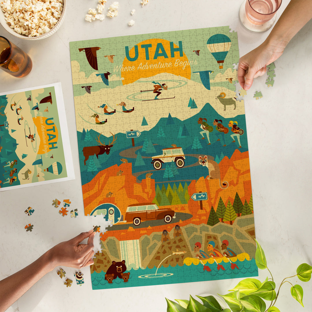 Utah, Where Adventure Begins, Mountain Geometric, Jigsaw Puzzle