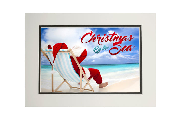 Christmas by the Sea, Santa on the Beach, Sentiment, Art & Giclee Prints - Lantern Press