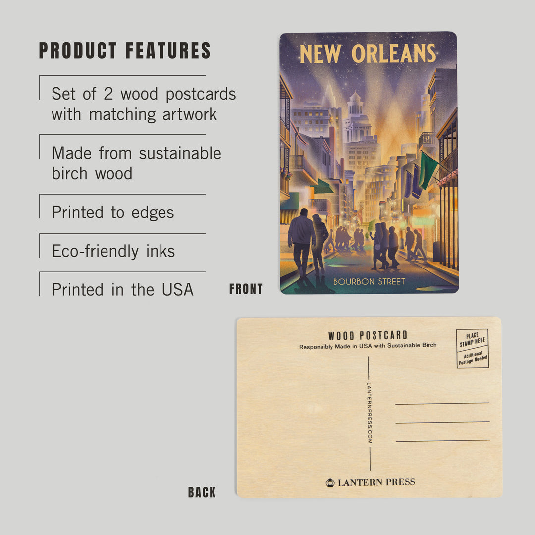 New Orleans, Louisiana, Bourbon Street Litho, Wood Sign and Postcards