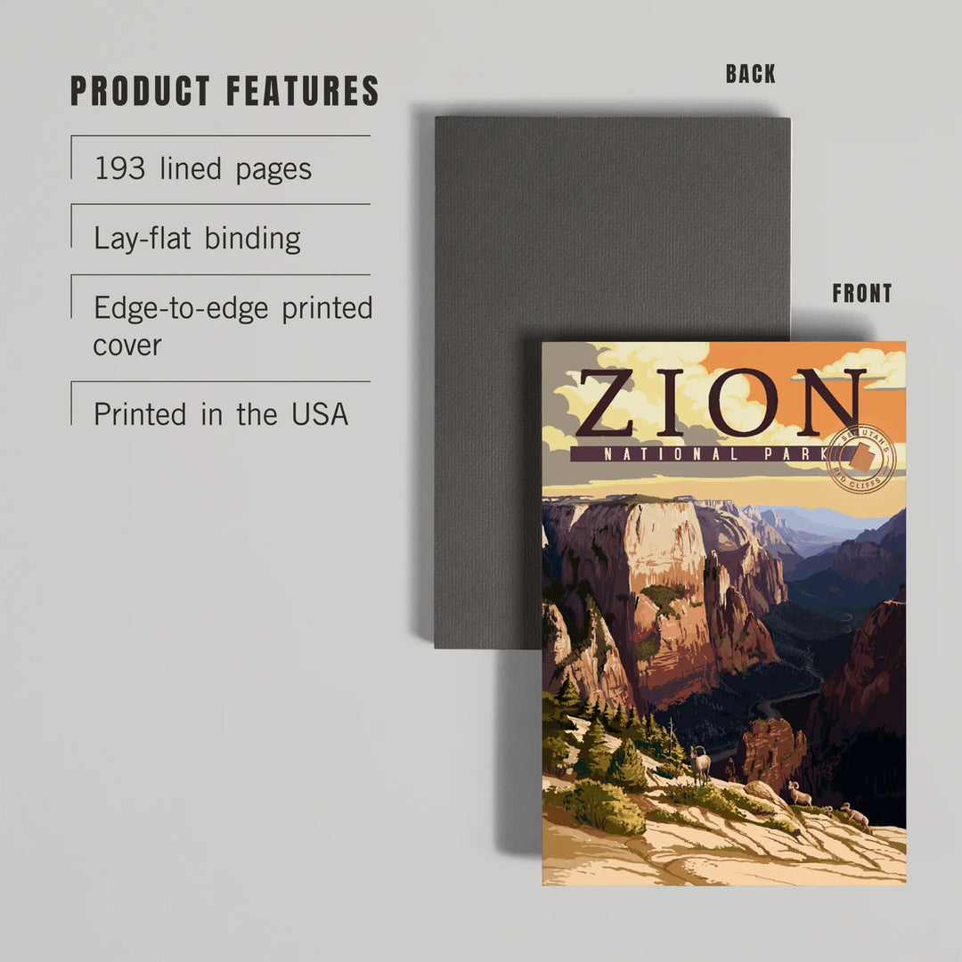 Lined 6x9 Journal, Zion National Park, Zion Canyon Sunset, Typography, Lay Flat, 193 Pages, FSC paper