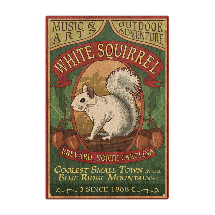 Brevard, North Carolina, White Squirrel Vintage Sign, Lantern Press Artwork, Wood Signs and Postcards