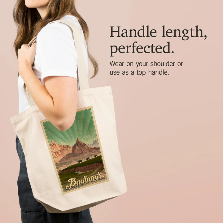 Badlands National Park, South Dakota, Bison, Lithograph, Tote Bag
