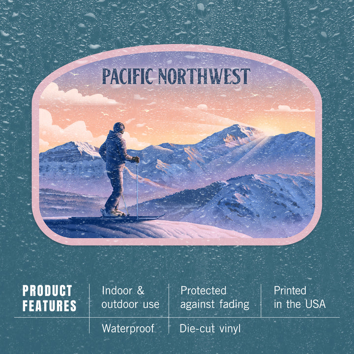 Pacific Northwest, Lithograph, Skier At The Top, Vinyl Sticker