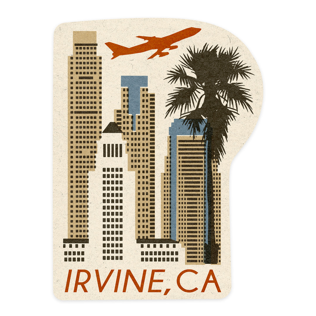 Irvine, California, Woodblock, Contour, Vinyl Sticker