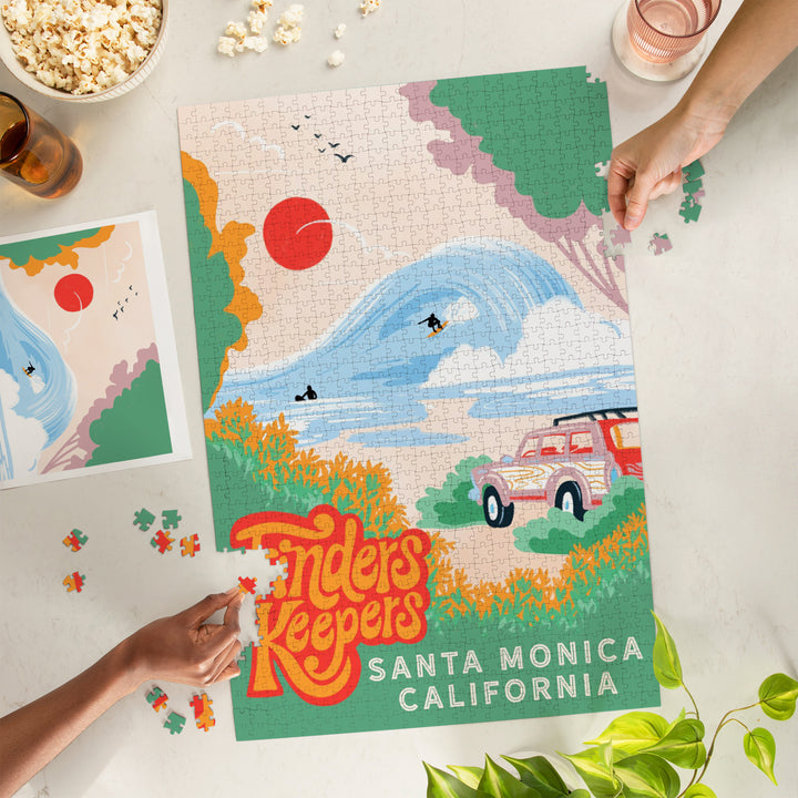 Santa Monica, California, Beach Surf Scene, Finders Keepers, Jigsaw Puzzle