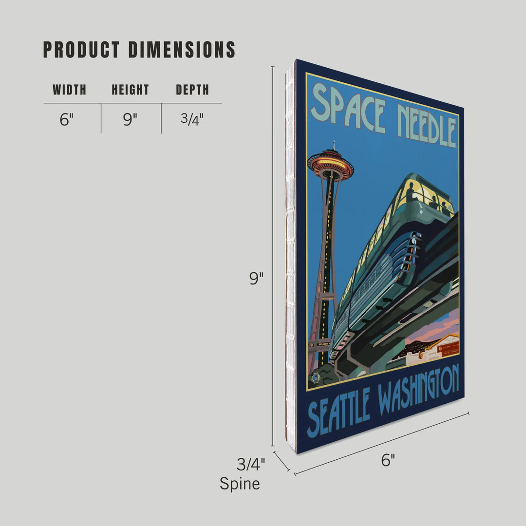 Lined 6x9 Journal, Seattle, Washington, Space Needle and Monorail, Lay Flat, 193 Pages, FSC paper