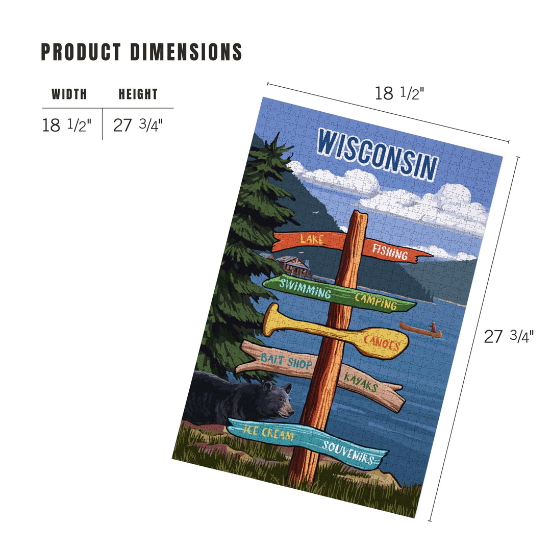 Wisconsin, Signpost, Lake and Bear, Jigsaw Puzzle