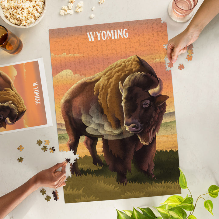Wyoming, Lithograph Wildlife Series, Bison, Jigsaw Puzzle