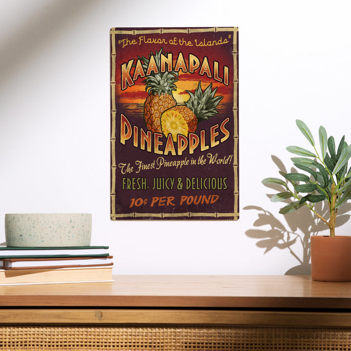 Kaanapali, Hawaii, Pineapple Vintage Sign, Wood Sign and Postcards