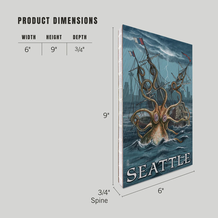 Lined 6x9 Journal, Seattle, Washington, Kraken Attacking Ship, Lay Flat, 193 Pages, FSC paper