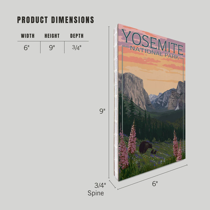 Lined 6x9 Journal, Yosemite National Park, California, Bear and Cubs with Flowers, Lay Flat, 193 Pages, FSC paper