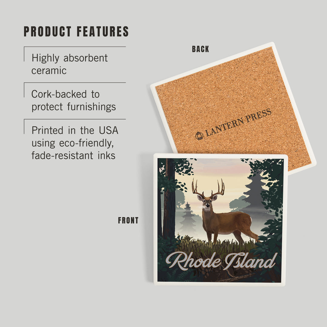 Rhode Island, Painterly, Deer and Sunrise, Coasters