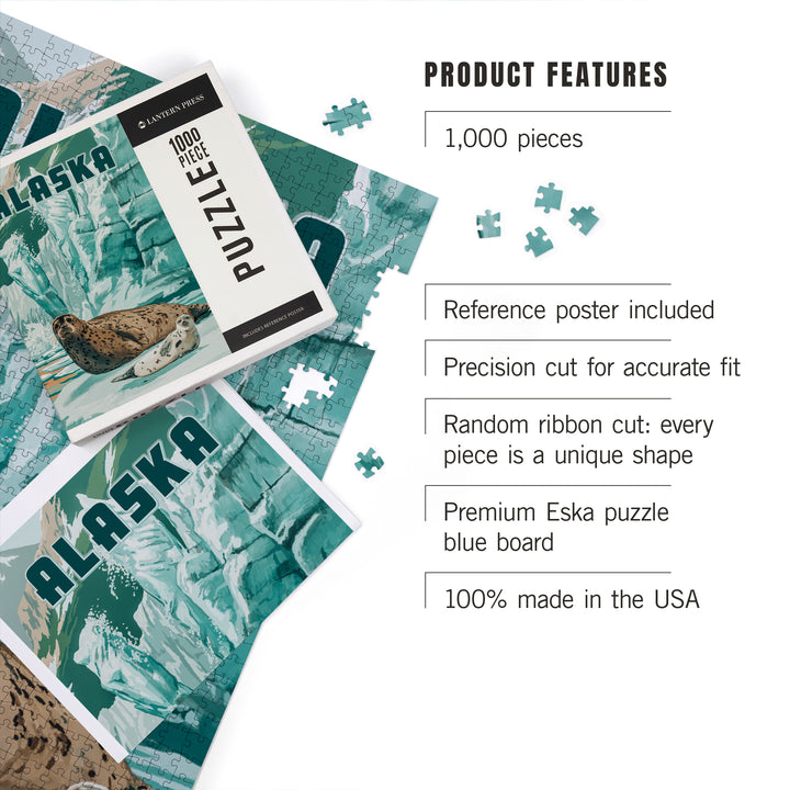 Alaska, Painterly, Harbor Seal with Pup, 1000 Piece Jigsaw Puzzle