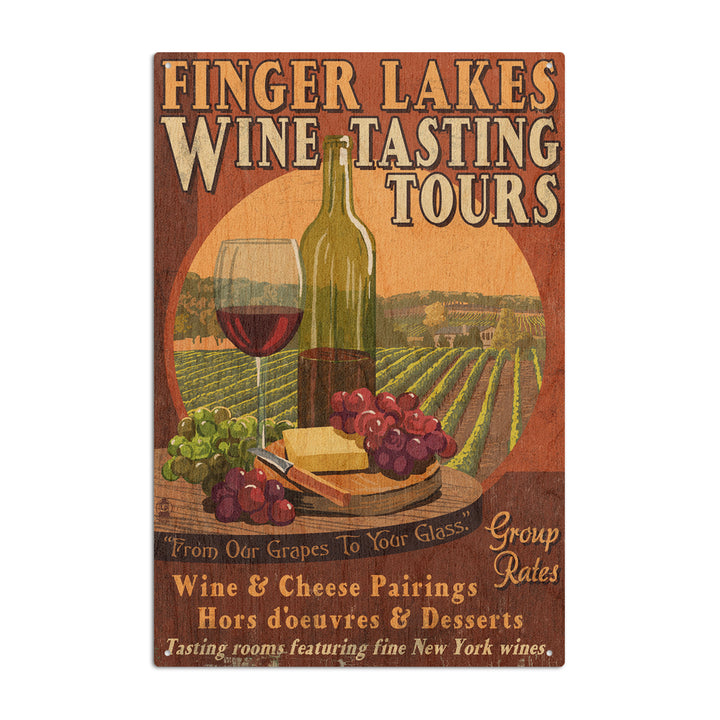 Finger Lakes, New York, Wine Tasting Vintage Sign, Lantern Press Artwork, Wood Signs and Postcards