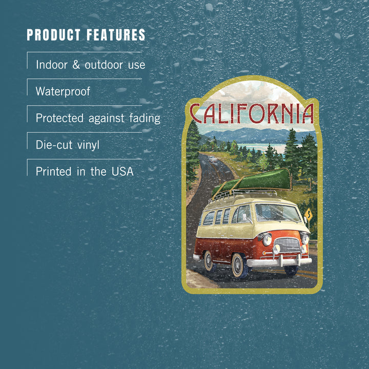 California, Painterly, Camper Van, Off To Roam, Contour, Vinyl Sticker - Lantern Press