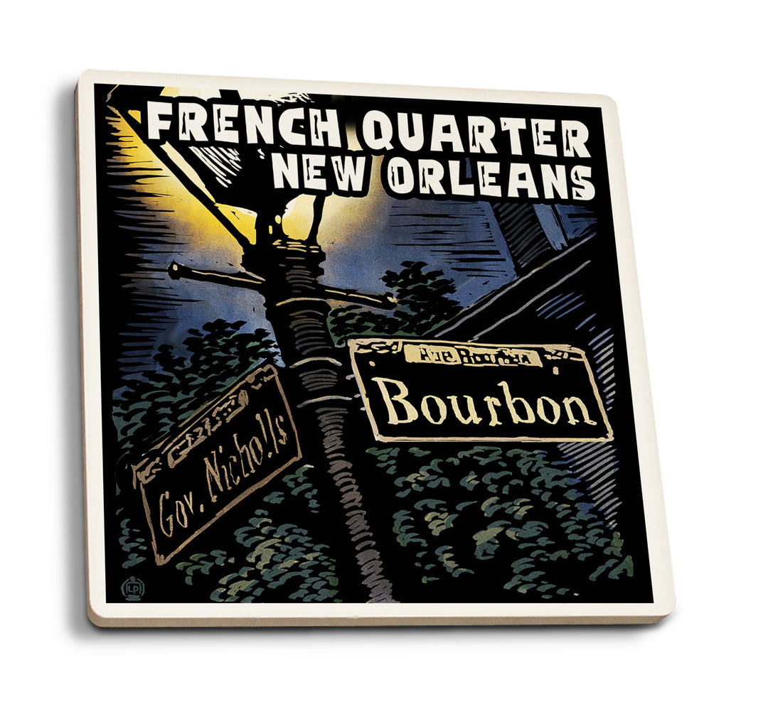 New Orleans, Louisiana, French Quarter, Bourbon Street, Scratchboard, Coaster Set