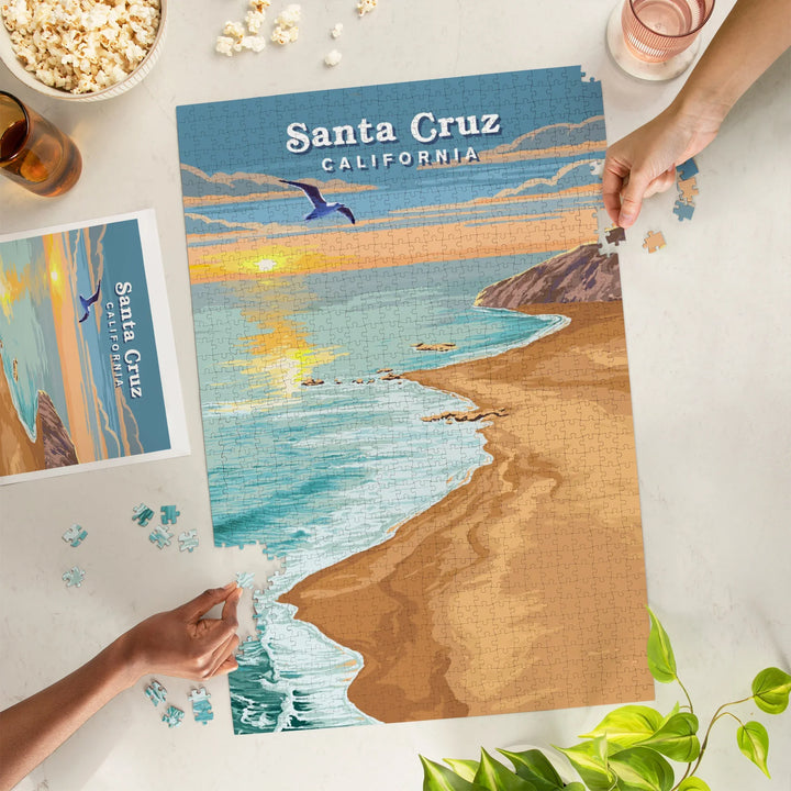 Santa Cruz, California, Painterly, Beach View, 1000 Piece Jigsaw Puzzle
