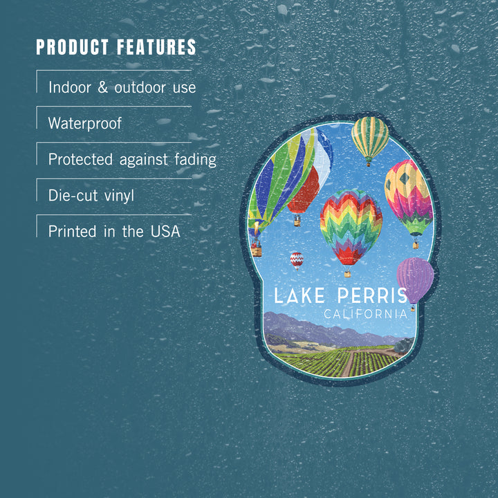 Lake Perris, California, Hot Air Balloons, Contour, Vinyl Sticker