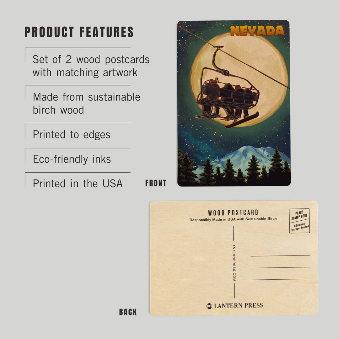 Nevada, Ski Lift and Full Moon, Snowboarder, Wood Sign and Postcards