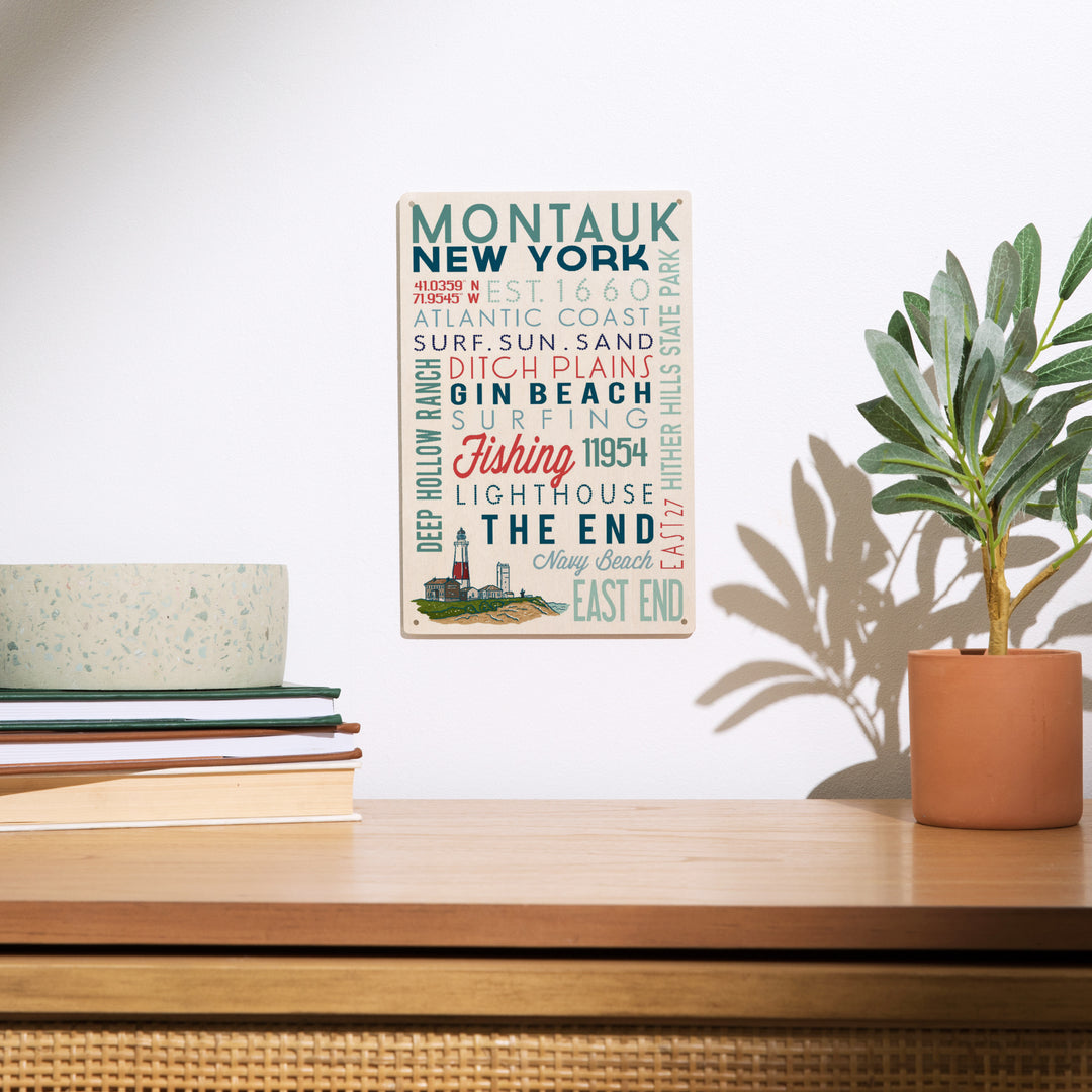 Montauk, New York, Typography, Lantern Press Artwork, Wood Signs and Postcards