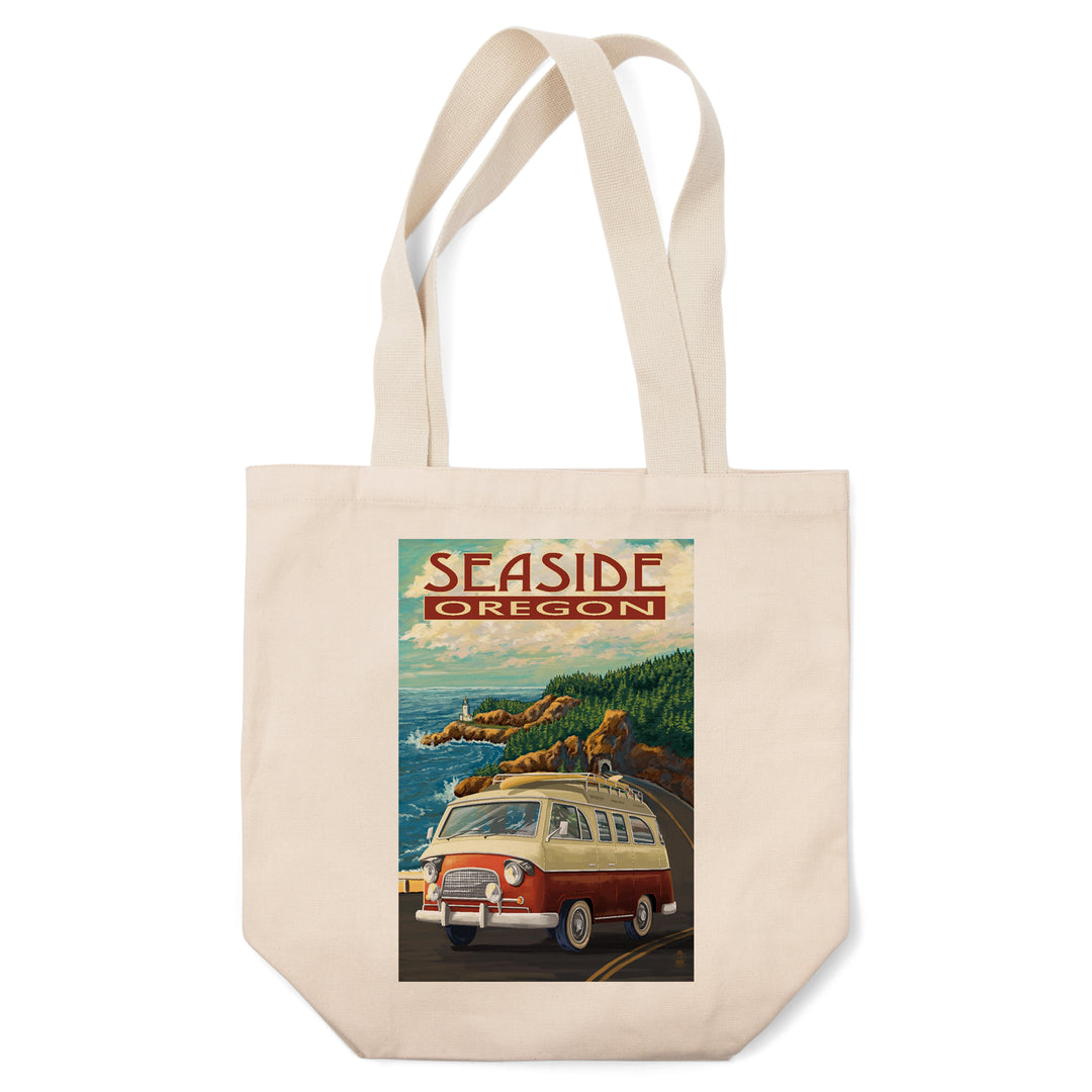 Seaside, Oregon, Camper Van, Lantern Press Artwork, Tote Bag