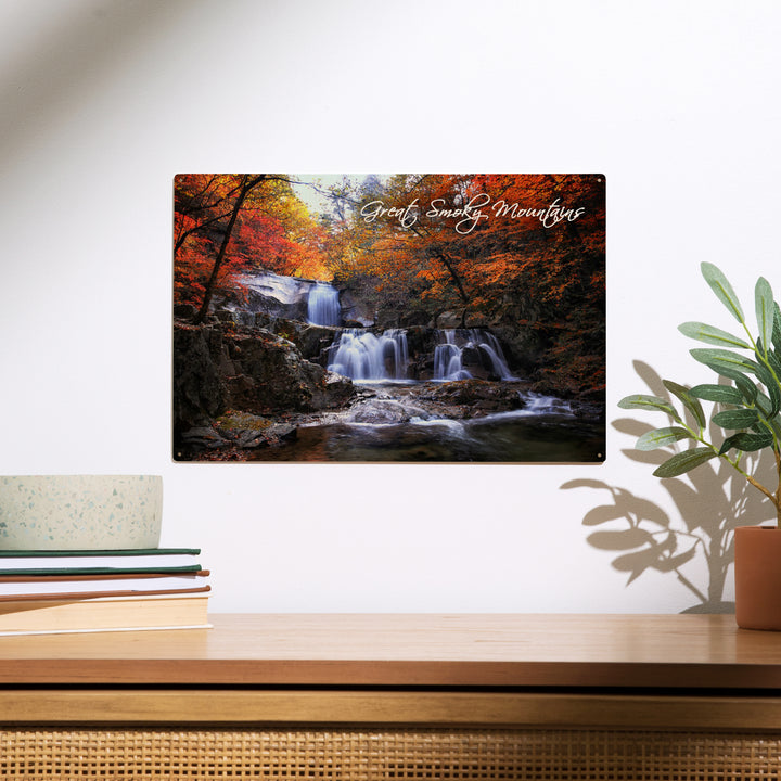 Great Smoky Mountains, Tennessee, Waterfall and, Wood Sign and Postcards