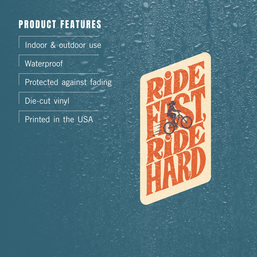 Ride Fast Ride Hard, Biking Woman, Contour, Vinyl Sticker