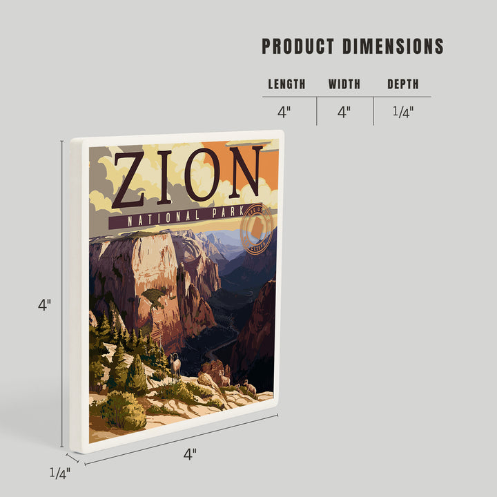 Zion National Park, Zion Canyon Sunset, Typography, Coasters