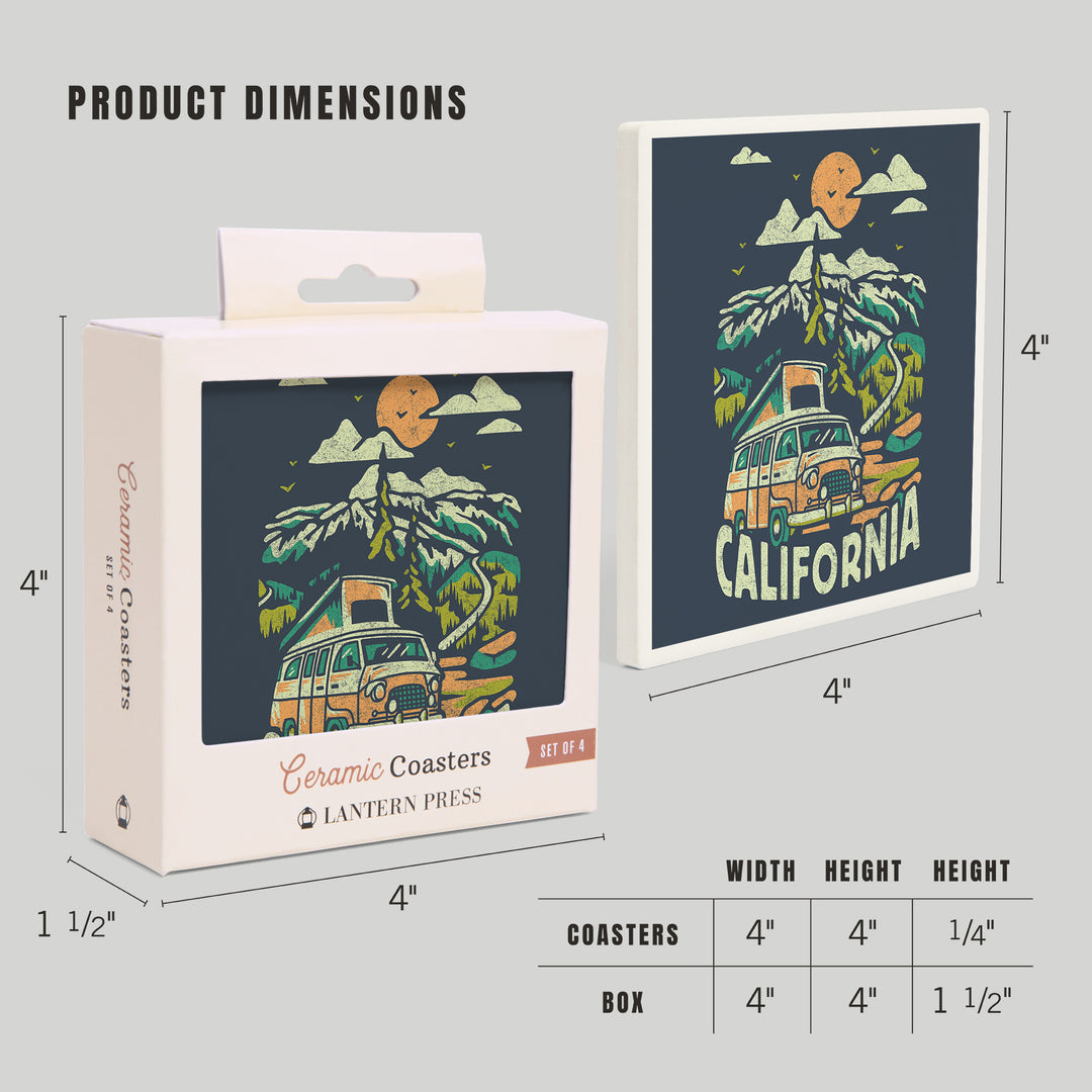 California, Distressed, Camper Van in the Mountains, Coaster Set