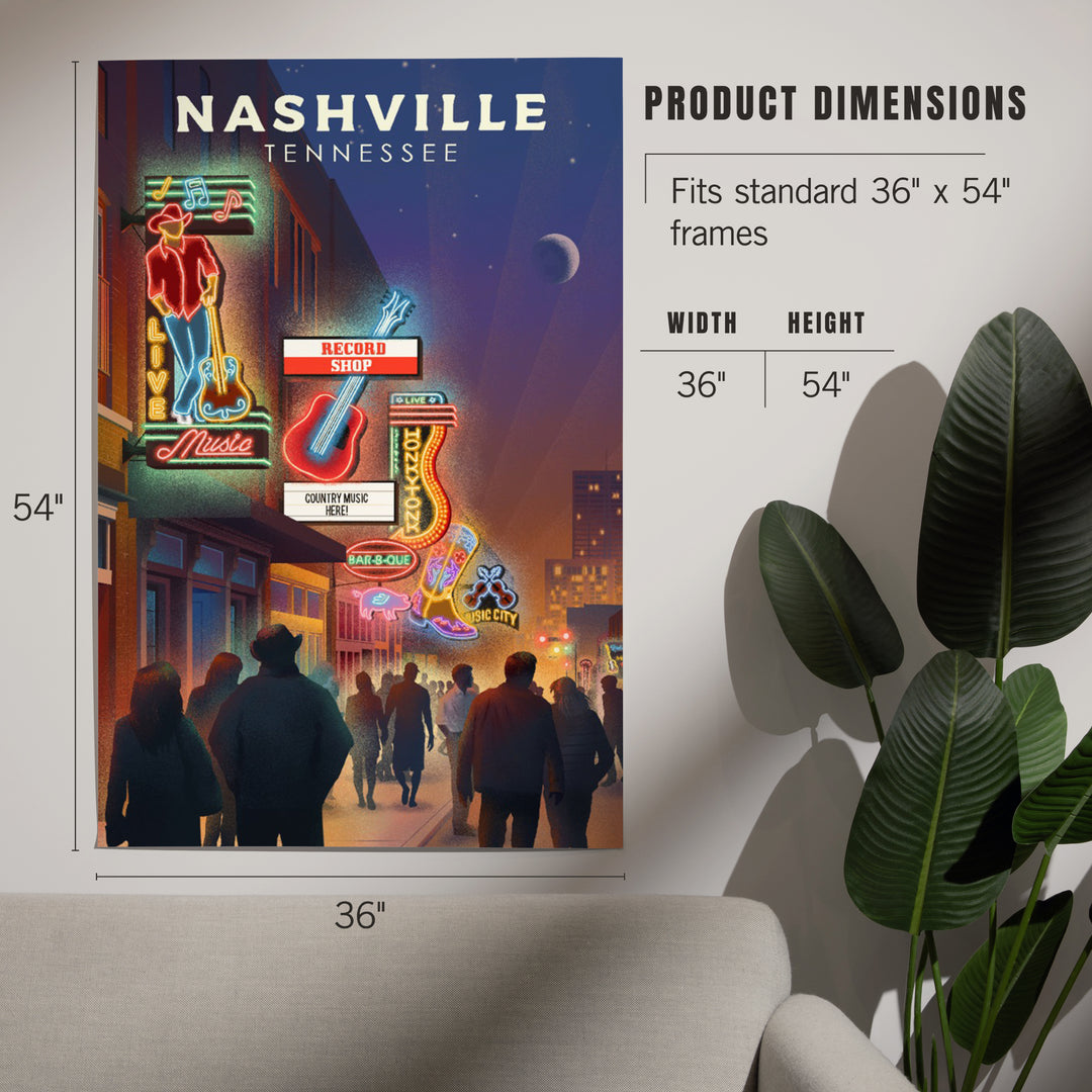 Nashville, Tennessee, Broadway Street Lithograph, Art & Giclee Prints